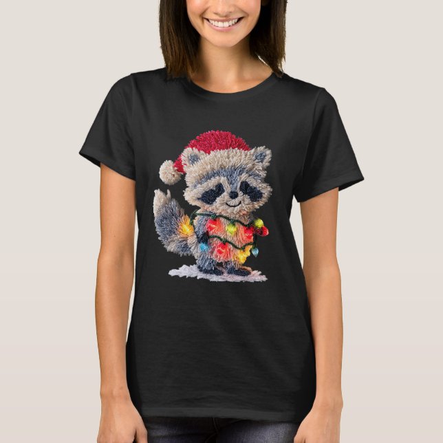 T-shirt Funny Crochet Christmas Raccoon Xmas Lights Girly  (Devant)