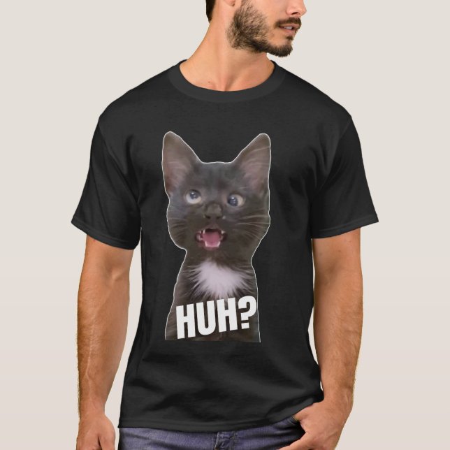T-shirt Funny Cross Eyed Chat Mème Huh Funny Chat (Devant)