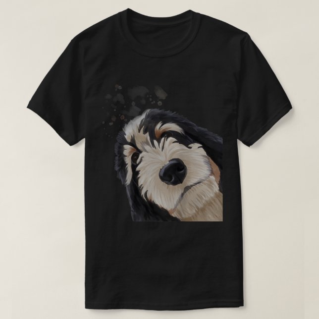 T-shirt Funny Curious chien Bernedoodle (Design devant)