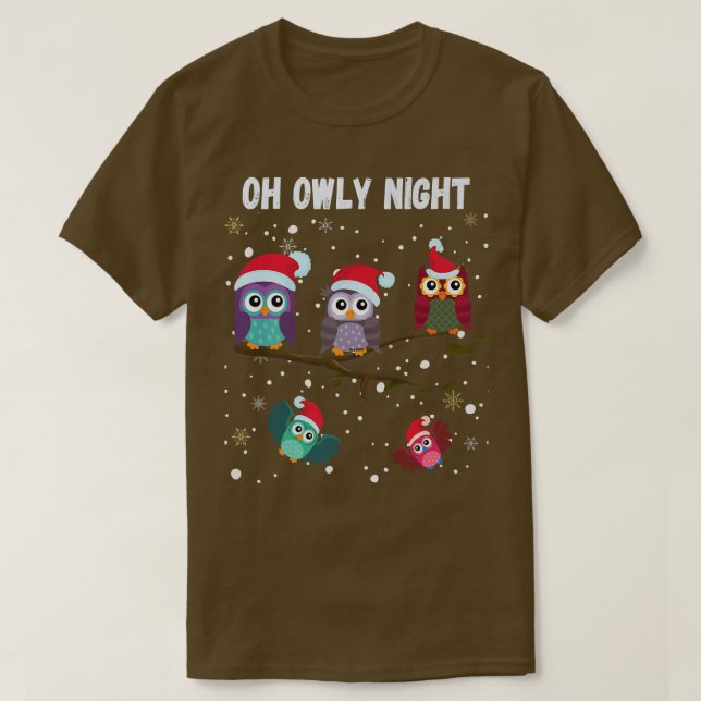 T-shirt Funny Cute Christmas Owls in Santa Hats Oh Holy Ow (Design devant)