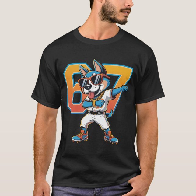 T-shirt Funny Dabbing Blue Dog 67 Baseball Sports Fan Gift (Devant)