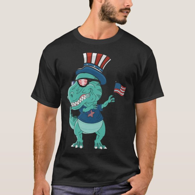 T-shirt Funny Dabbing Dinosaur 4th July Amerisaurus T Rex  (Devant)