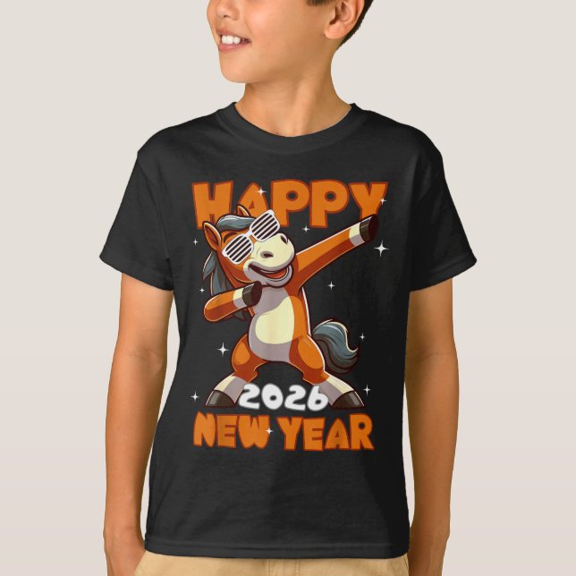 T-shirt Funny Dabbing Horse Happy Lunar New Year 2026 Year (Devant)
