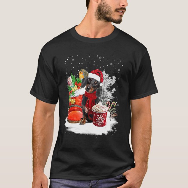 T-shirt Funny Dachshund Chien Chaussure de Noël Santa Hat  (Devant)