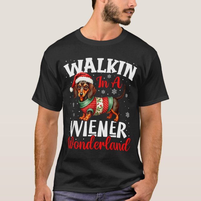 T-shirt Funny Dachshund Cute Christmas Dog Lover Walking I (Devant)