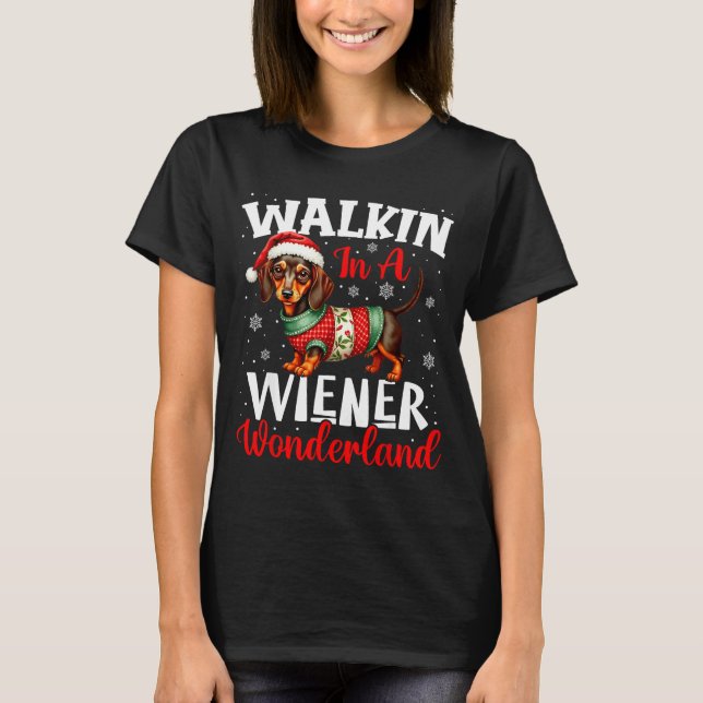 T-shirt Funny Dachshund Cute Christmas Dog Lover Walking I (Devant)