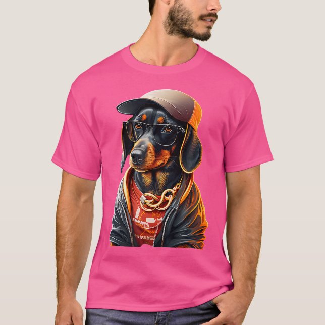 T-shirt Funny Dachshund Cute Rap Hip hop Rb (Devant)