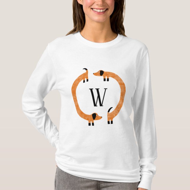 T-shirt Funny Dachshund Saucisse Chien Monogramme (Devant)