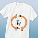 T-shirt Funny Dachshund Saucisse Chien Monogramme<br><div class="desc">Dachshund mignon et drôle,  chiens de saucisse ou chiens plus vierges en mouvement perpétuel. Customiser en modifiant ou en supprimant l'initiale.</div>