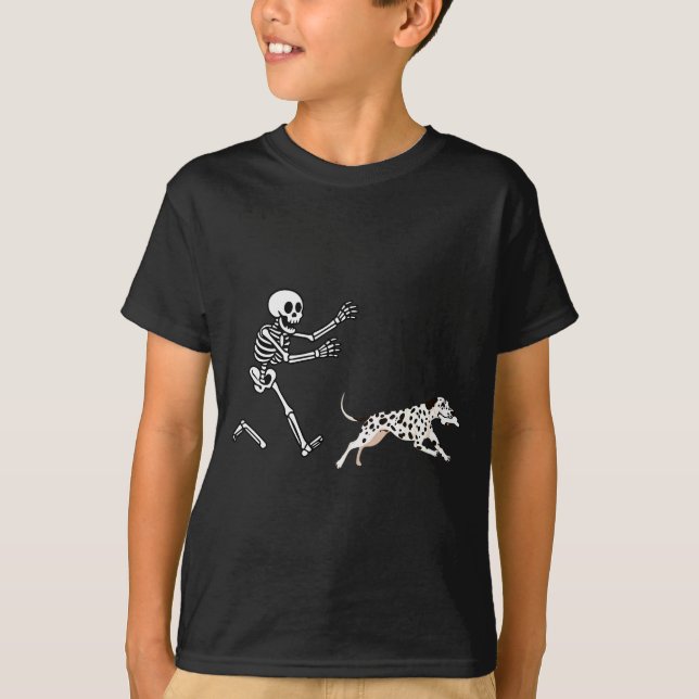 T-shirt Funny Dalmatian Running Skeleton Halloween  (Devant)