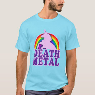 T-shirt Funny Death Metal Unicorn Arc en ciel (look vintag