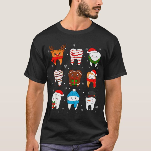 T-shirt Funny Dental Christmas Teeth Cute Xmas Dentist Squ (Devant)