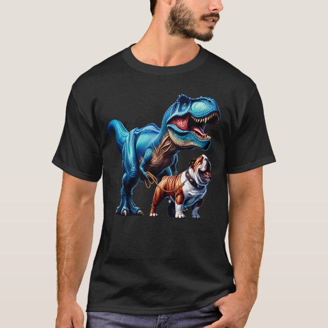 T-shirt Funny Dinosaur Anglais Bulldog Amoureux des chiens (Devant)