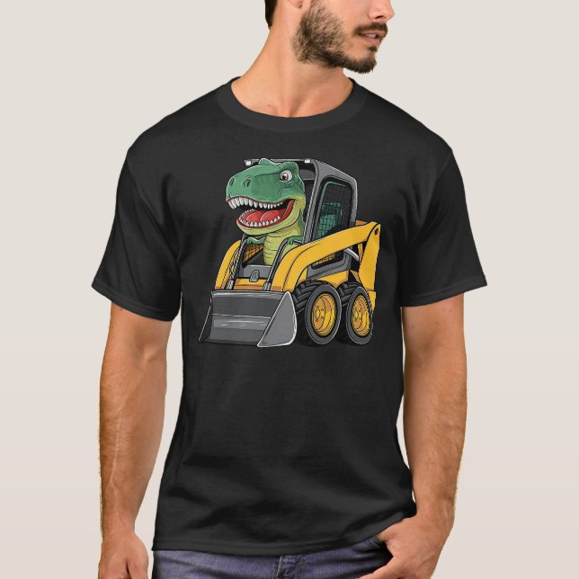 T-shirt Funny Dinosaur Construction Truck Excavator Kids B (Devant)