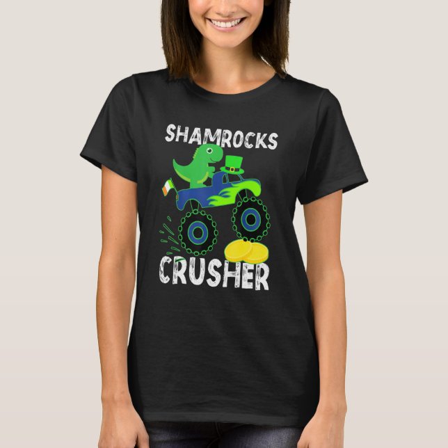 T-shirt Funny Dinosaur Monster Camion St Patrick's Day Boy (Devant)