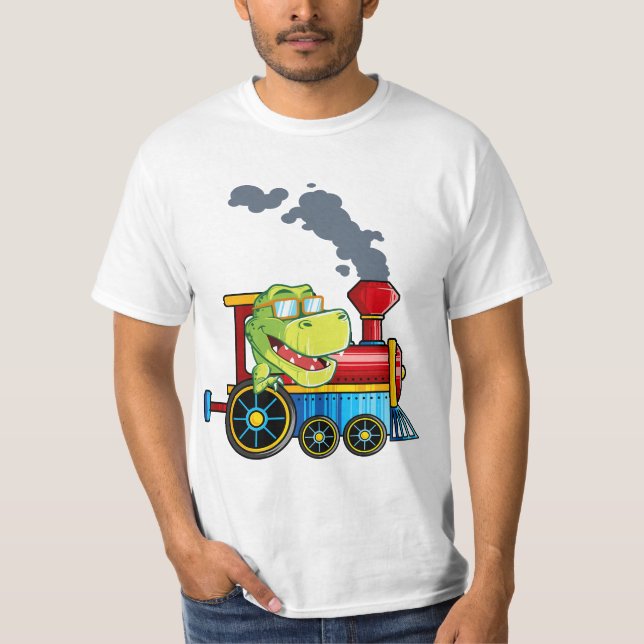 T-shirt Funny Dinosaur Riding A Train Tyrannosaurus Dino B (Devant)