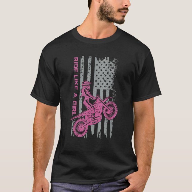 T-shirt Funny Dirt Bike - Motocross US Flag Shirt, Ride Li (Devant)