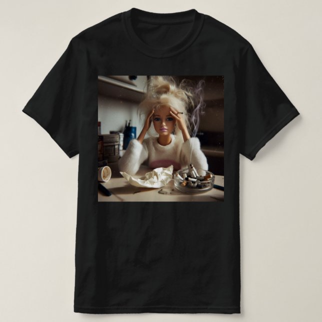 T-shirt Funny Distressed Doll Face Meme Smoking Sarcastic  (Design devant)