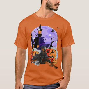 T-shirt Funny Doberman Dog Halloween Witch Pumpkin