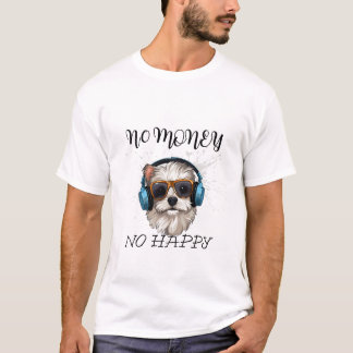T-shirt funny dog T-shirt- Cute puppy with headphonees