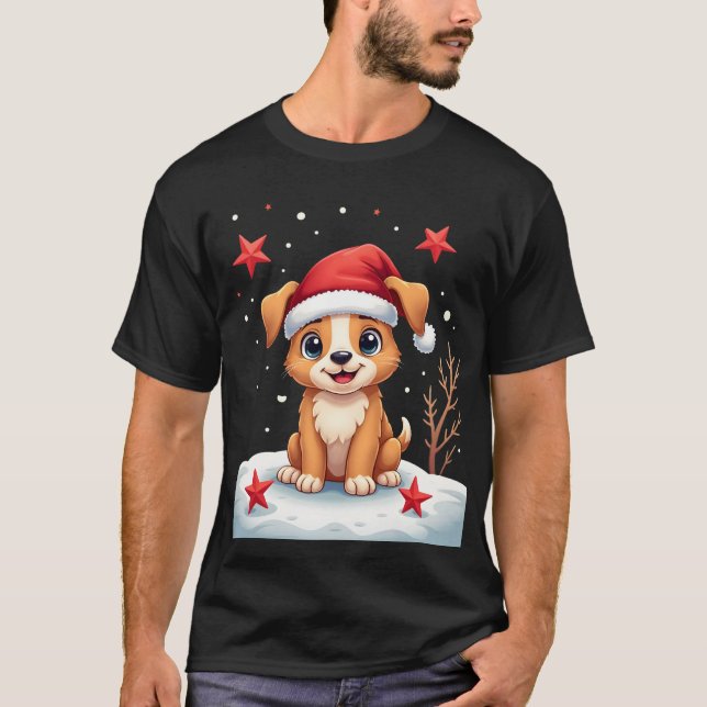 T-shirt Funny Dog with Christmas Stars for Festive Season  (Devant)