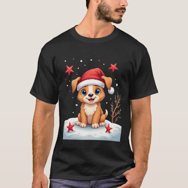 T-shirt Funny Dog with Christmas Stars for Festive Season  (Devant)