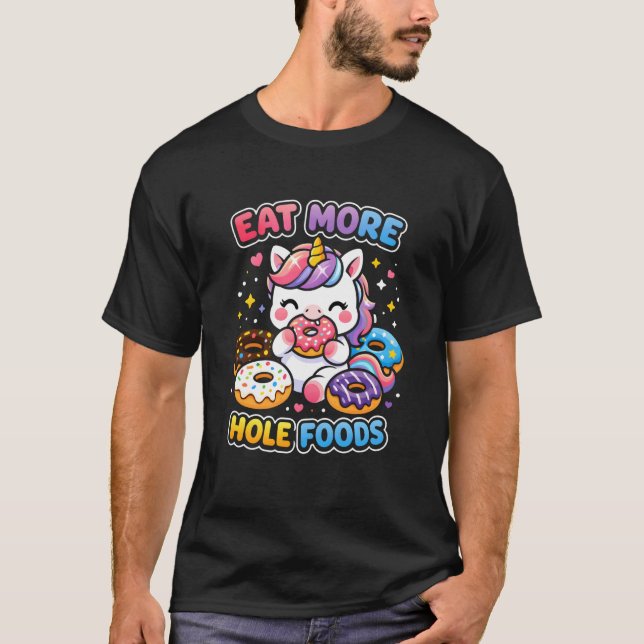 T-shirt Funny Donut Kawaii Licorne Tee Anime Manger Plus D (Devant)