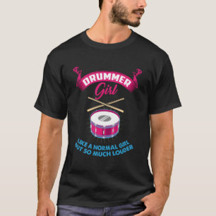 T-shirt Funny Drummer Girl Music Marching Band Drumming Pe