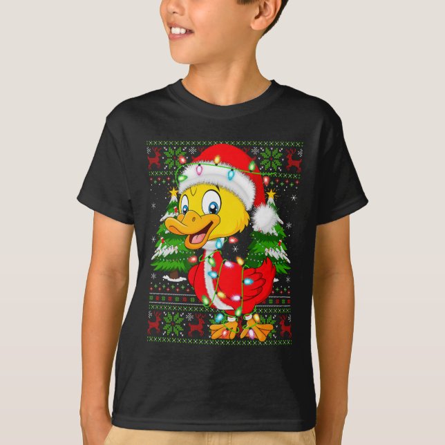 T-shirt Funny Duck Christmas Lights Santa Costume Ugly Xma (Devant)