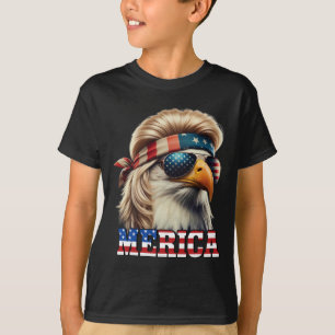 T-shirt Funny Eagle Merica 4 juillet Blonde Wig Mullet Fun