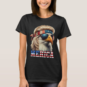 T-shirt Funny Eagle Merica 4 juillet Blonde Wig Mullet Fun