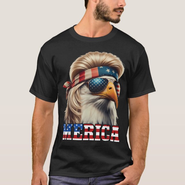 T-shirt Funny Eagle Merica 4 juillet Perruque Blonde Mulle (Devant)