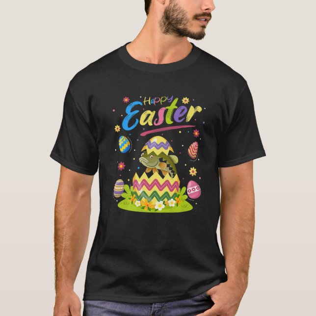 T-shirt Funny Easter Egg Lover Striped Bass Fish Happy Eas (Devant)