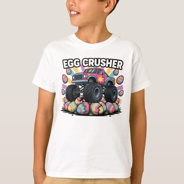 T-shirt Funny Easter Monster Truck Egg Crusher Pun Boys (Devant)