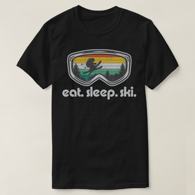 T-shirt Funny Eat Sleep Ski Mountain Resort Skiing Retro S (Design devant)