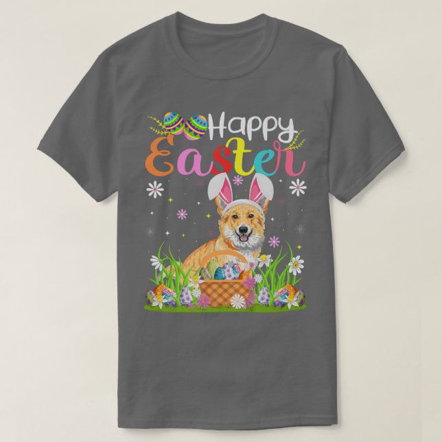 T-shirt Funny Egg Hunt Bunny Cardigan Welsh Corgi Dog Happ (Design devant)