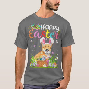 T-shirt Funny Egg Hunt Bunny Cardigan Welsh Corgi Dog Happ
