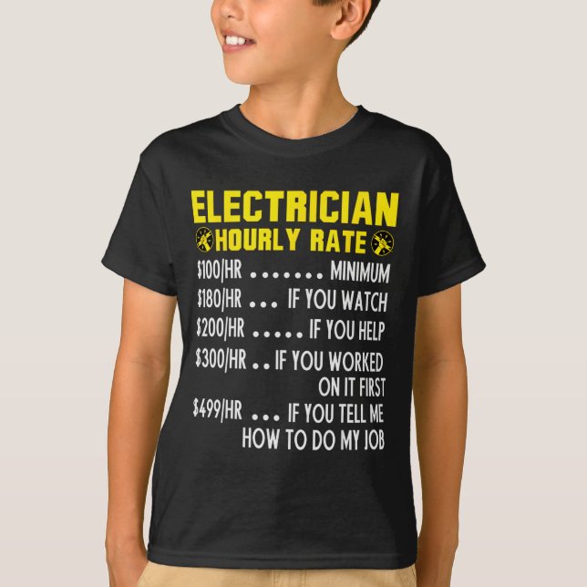 T-shirt Funny Electrician Hourly Rate Pricing Chart  (Devant)