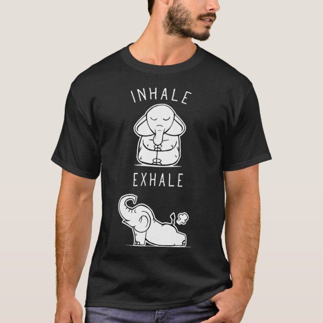 T-shirt Funny Elephant Inhale Ehale Yoga friends (Devant)