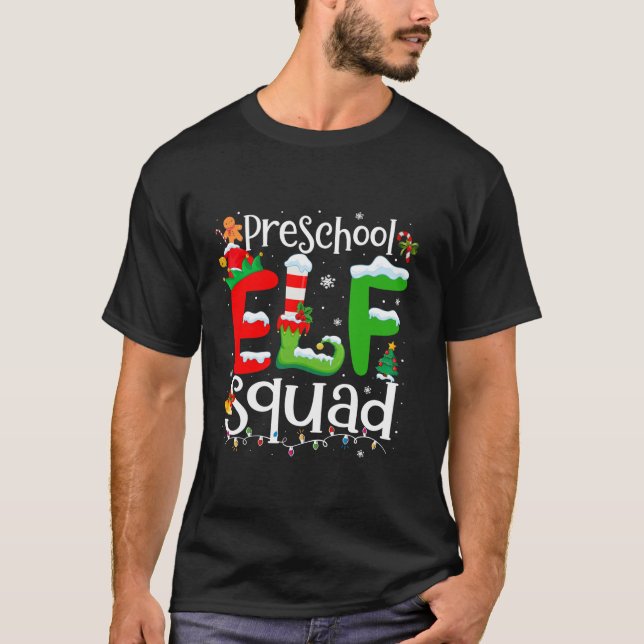 T-shirt Funny Elf Squad Enseignant préscolaire Enfant de N (Devant)