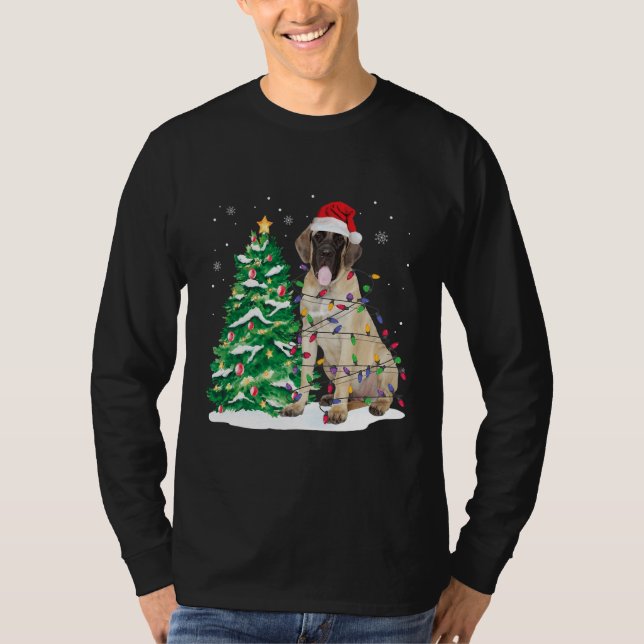 T-shirt Funny English Mastiff Christmas Lights Shirt (Devant)