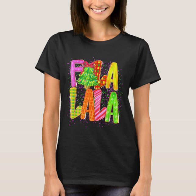 T-shirt Funny Fa La La Coquette Bow Checkered Christmas Tr (Devant)