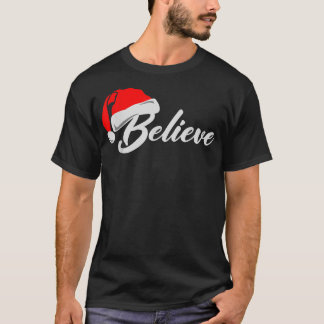 T-shirt Funny Family Christmas Believe Santa Claus Cute Xm