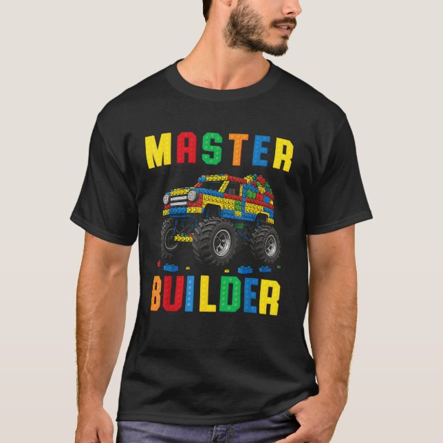T-shirt Funny Family Master Builder Building Bricks Blocks (Devant)
