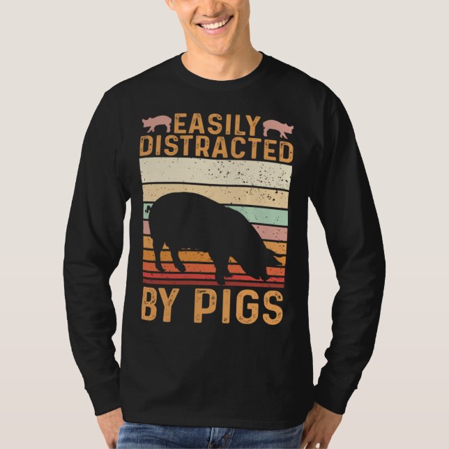 T-shirt Funny Farm Piglet Easily Distracted By Pigs (Devant)