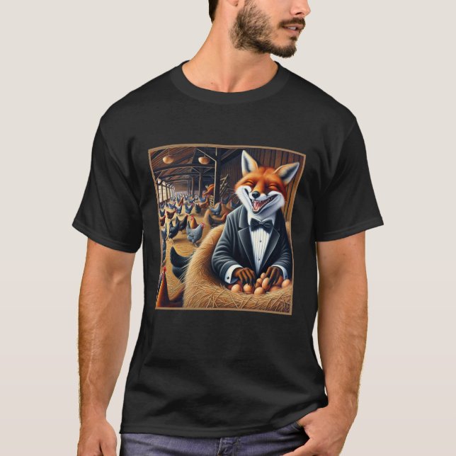 T-shirt Funny Farmhouse Art Fox in Hen House Stealing Oeuf (Devant)