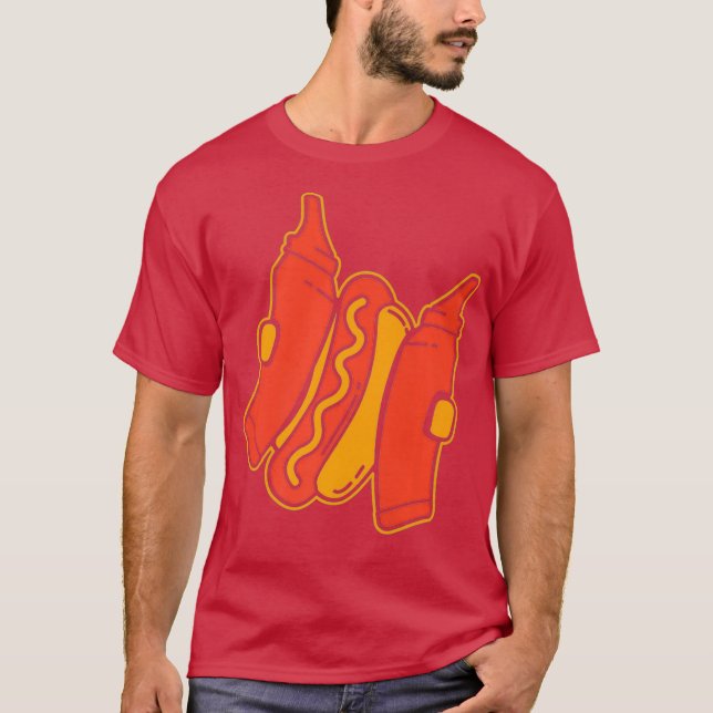 T-shirt Funny Fastfood Hotdog avec moutarde et Ketchup (Devant)