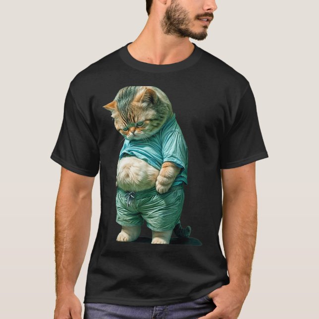 T-shirt Funny Fat Cat Ia Art Design Print  (Devant)