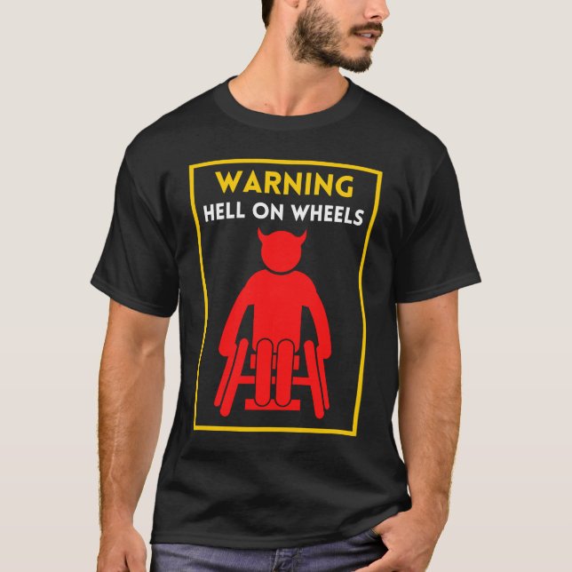 T-shirt Funny Fauteuil Roulant Enfer Devil Horns Avertisse (Devant)