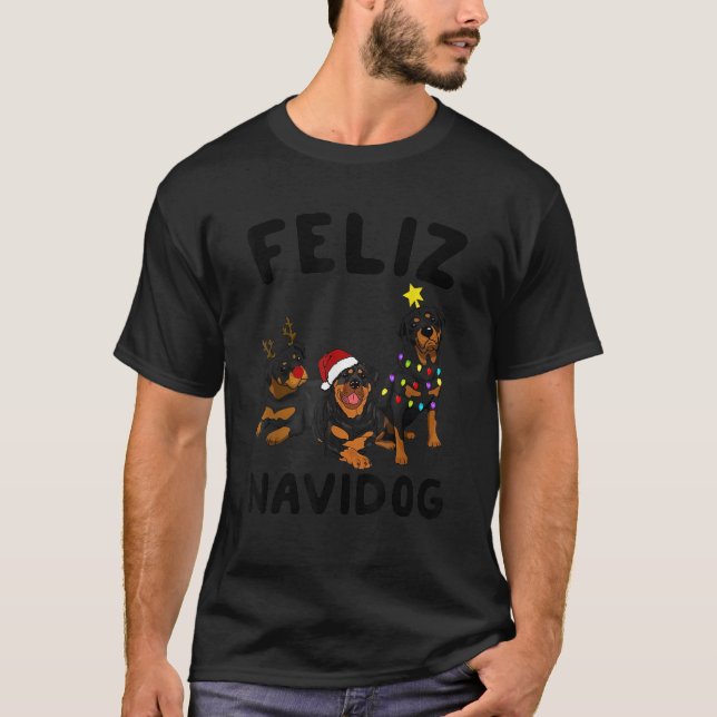 T-shirt Funny Feliz Navidog Rottweiler dog lover gift Xmas (Devant)